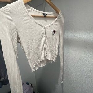 White Button-Up hello kitty Top